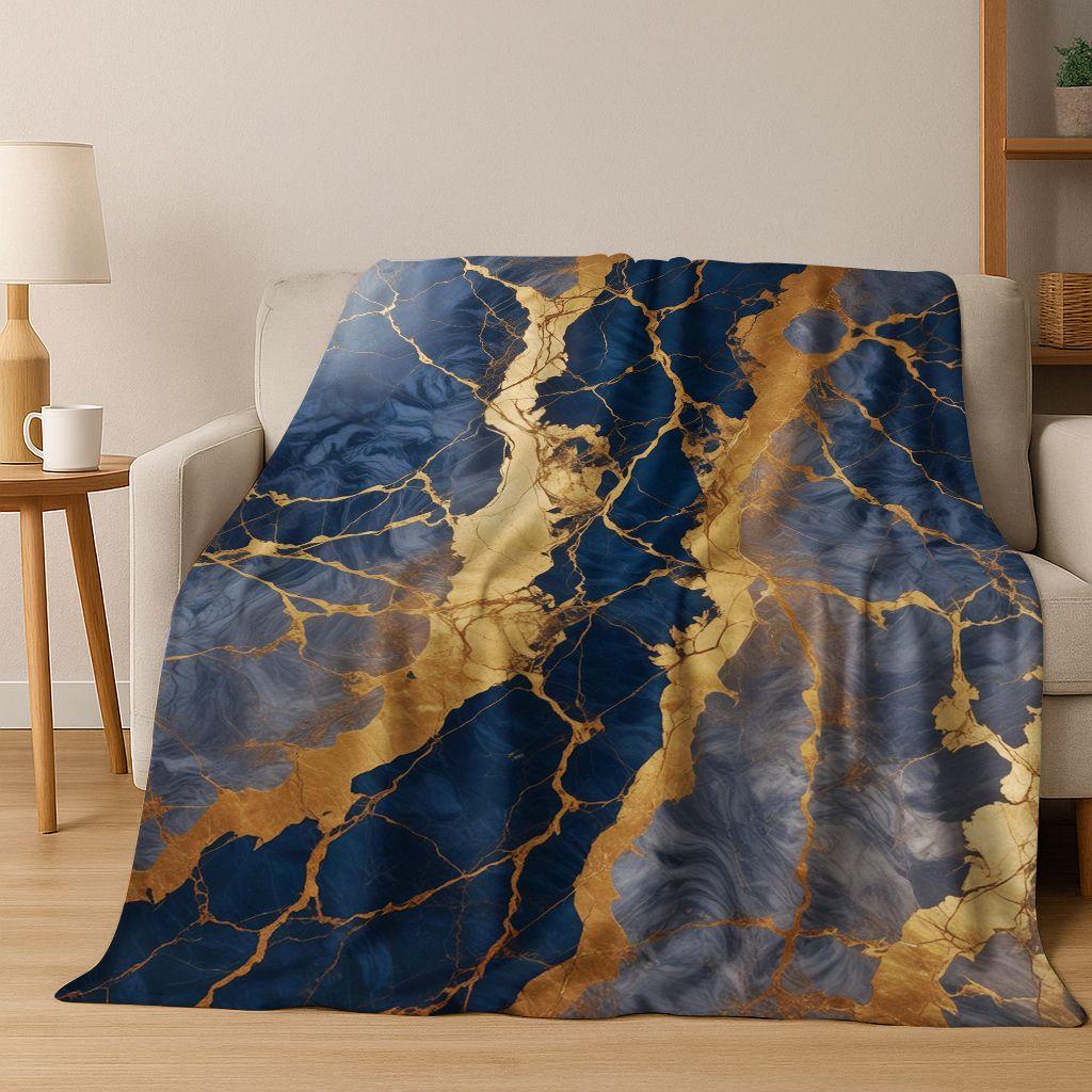 Dream Colorful Stone Texture Marble Black Green Gold Flannel Blanket,Cozy Soft Throw Blanket for Home Bedroom Bed Sofa Gift