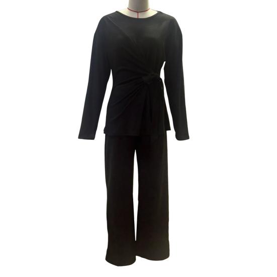 2 шт./комплект женский топ брюки костюм круглый вырез длинный рукав шнуровка