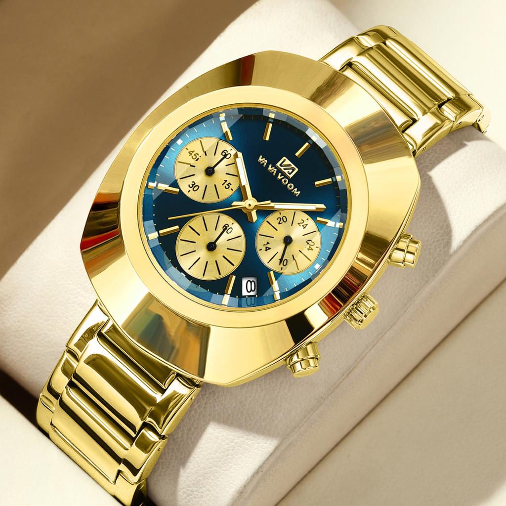 VA VA VOOM Classic Men Quartz Watches Stainless Steel Waterproof Analog Watch with Date Fashion Wristwatch Luxury Business Men's Dress Watch
