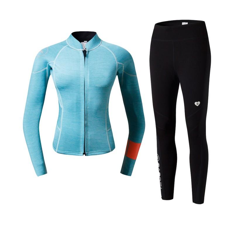 2mm Womens Wetsuit Top Bottom Set Snorkeling Diving Surfing UV Protection Thermal Warm Long Sleeve