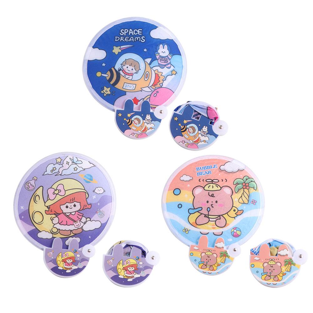 Hand-operated Mini Round Fan With Handle Portable Cloth Fan Cartoon Folding Round Fan  Summer