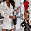 2025 Autumn Winter Women's Double-Breasted Blazer Dress, Belted Waist Office Dress with Color Options, Versatile Work To Party Wear