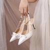 Fashion Women Pumps White Wedding Shoes Bride Luxury Satin Butterfly-knot Pointed Toe Adjustable Slingback Heels Elegant Women Heels
