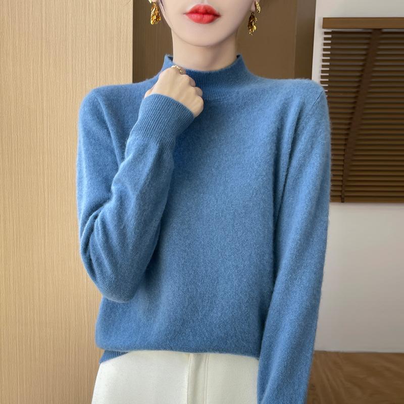 Seamless One-line Ready-to-wear Wool Sweater Half Turtleneck Knitted Bottoming Fashion Versatile Warm Sweater Autumn and Winter New Style