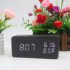 Голосовое управление Деревянный цифровой будильник TEMP Влажность Дата Ночной режим Настольные часы 3 будильника Память отключения питания 12/24H LED часы