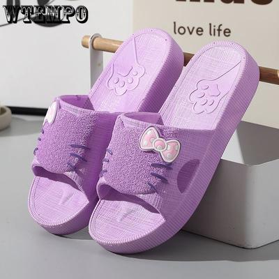 Летние женские милые сдобные нескользящие домашние сандалии на толстой подошве на плоском каблуке, домашние и уличные пляжные тапочки