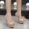 Summer Women Pumps Shining Peep Toe Stiletto High Heels Sexy Platform Sandals Party Nightclub Single Shoes