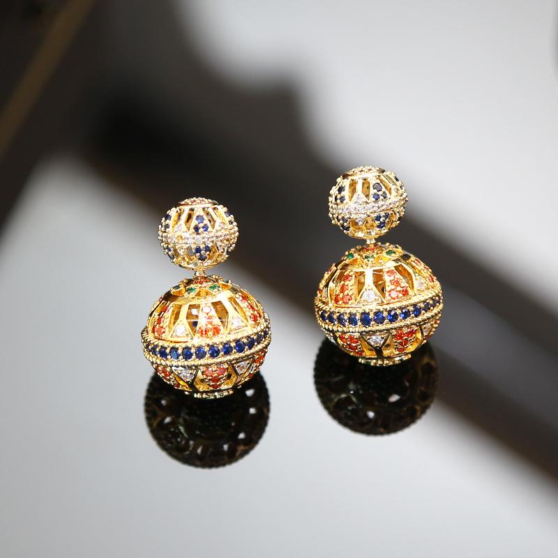 "2023 New Style Hollow Ball Exaggerated Round Earrings - High-End Ancient Design for Women"