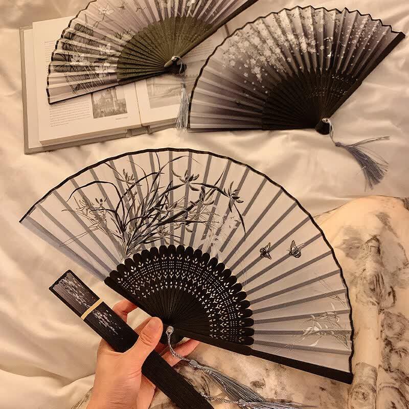 LIEI Portable Black Chinese Style Bamboo Folding Fan