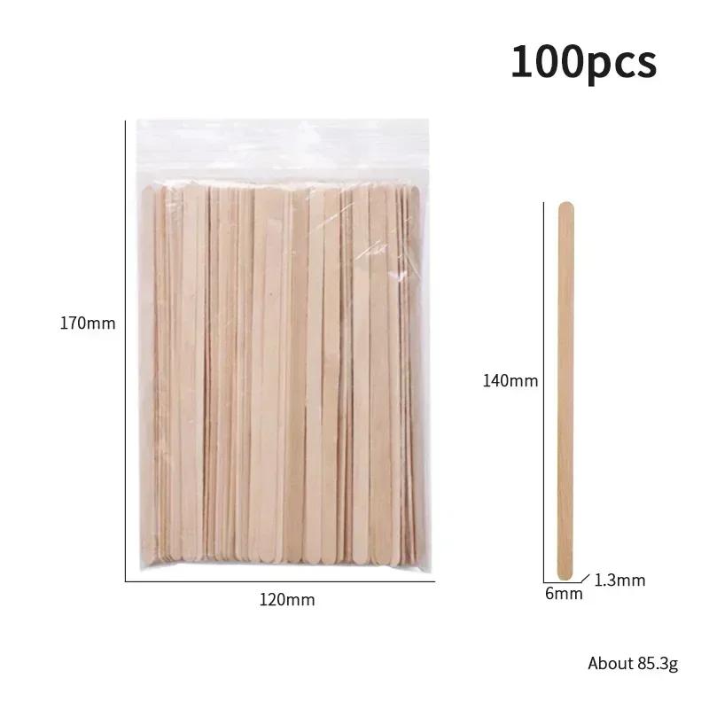 100/200 PCS Disposable Wood Stick Beauty Spatulas Log Hair Removal Wax Coating and Scraping Tools Eyebrow Trimming Wooden Stick