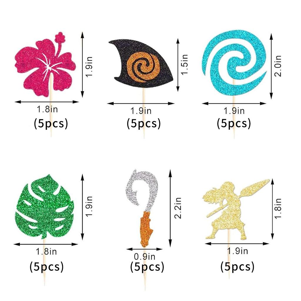 Моана Вдохновленный День Рождения Топпер для Кекса Пики для Кексов Моана Украшение для Вечеринки в честь Дня Рождения для Тропической Летней Вечеринки Детского Праздника Свадьбы