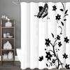 Black and White Floral Butterfly Shower Curtain, Bathroom Decorative Shower Curtain, Waterproof Shower Curtain with Hooks