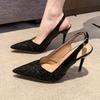 Мода Блеск Мода Высокие Каблуки Женские Сандалии 2025 Лето Обувь с Острым Носком Новые Элегантные Шпильки Тапочки Вечеринка Платье Туфли Сандалии
