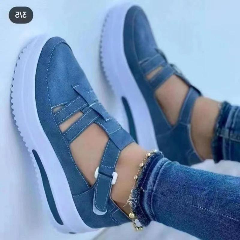 Новая летняя женская повседневная спортивная обувь с дышащей сеткой на танкетке, женские нескользящие вулканизированные сандалии, кроссовки на платформе, большие размеры 43