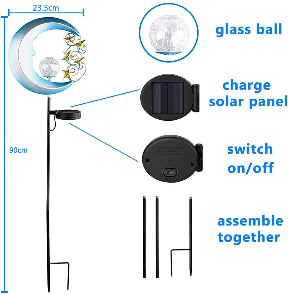 JYL TS/001,Solar Blue Moon Iron Ground Stake Light with Light Sensor for Creative Ambience in Garden Patio and Lawn Photography