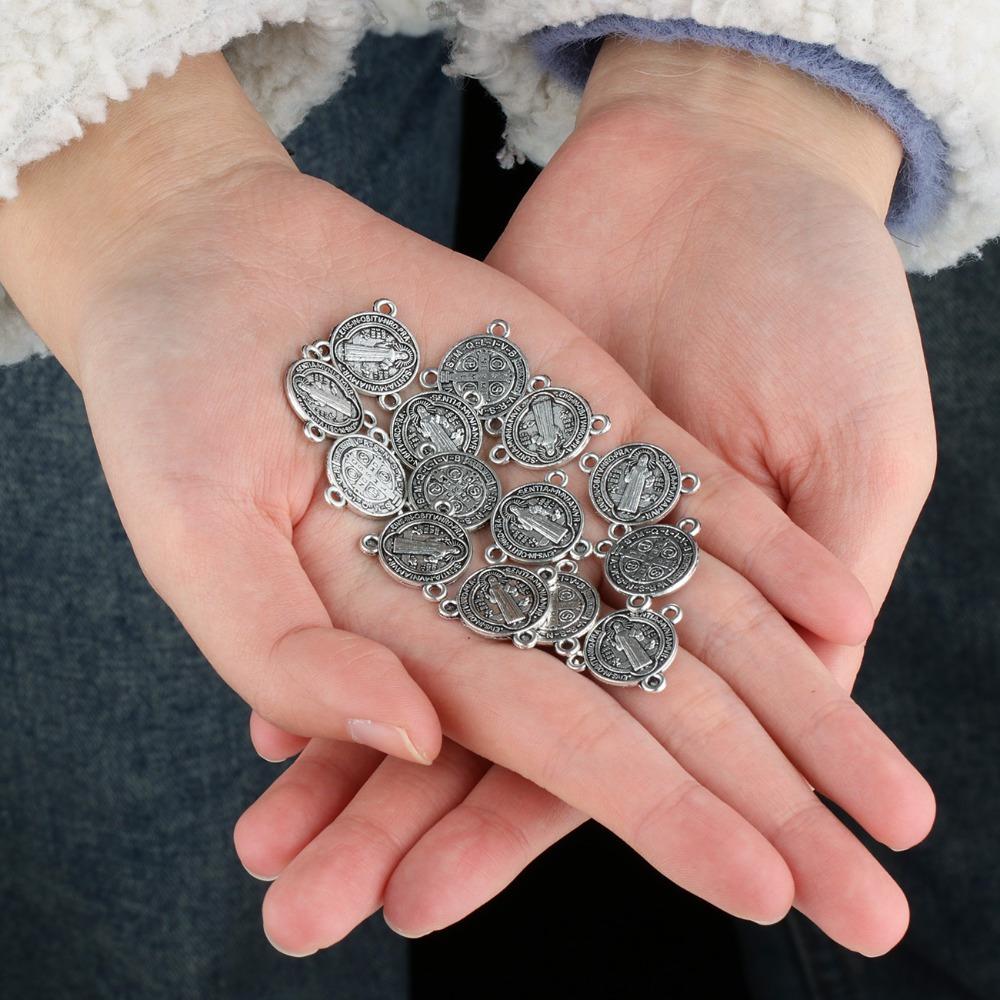 50 шт./Лот Сплав 3 отверстия Медаль Святого Бенедикта Экзорцизм Соединитель Розария Четки Ожерелье Детали Аксессуары для изготовления ювелирных изделий