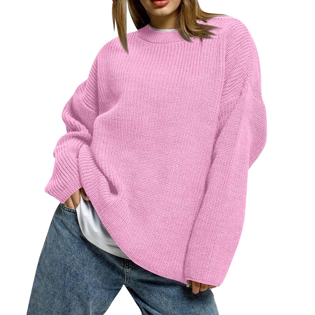 Women's Solid Color Loose Casual Long Sleeved Knitted Sweater Top Sweater