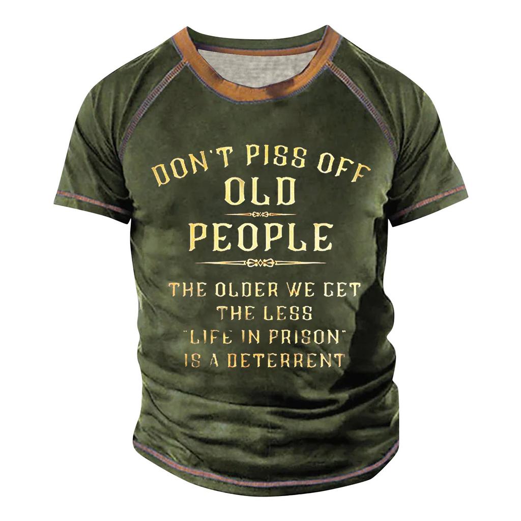 Men's Raglan T-shirt Retro Short Sleeve Round Neck Letter Printing Tops