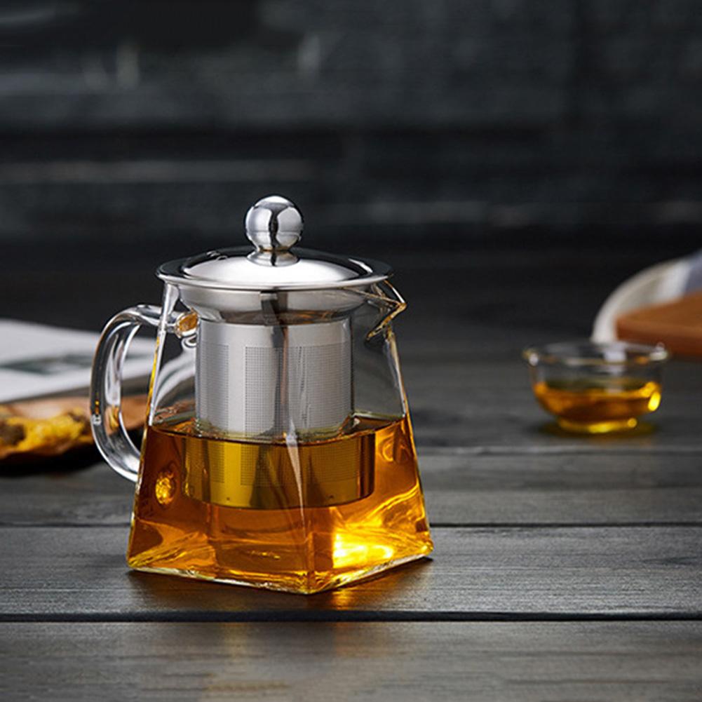 Стеклянный набор для заваривания чая, квадратный маленький чайник для семьи