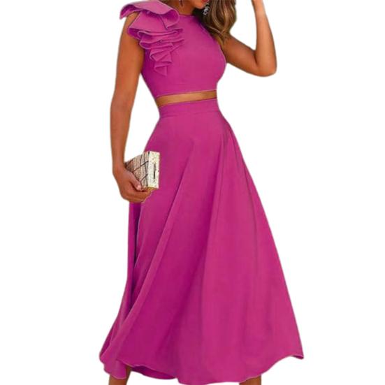 Женский костюм из 2 шт./компл., однотонный быстросохнущий укороченный топ с открытой спиной, юбка-миди для повседневной жизни