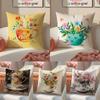 Painting Cup of Flowers Pillow Case Comfort Sofa Bed Silky Elegant Invisible Zipper Decorative Cushion Cover