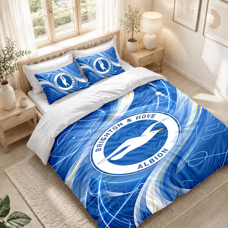 Bedding Set 1 Duvet Cover 2 Pillowcases Brighton & Hove Albion Football Print Bedroom Home Decoration