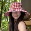 Versatile Hiking Fisherman Hat Sun Protection Bow Bucket Hat Cute Plaid Hiking Cap  Outdoor