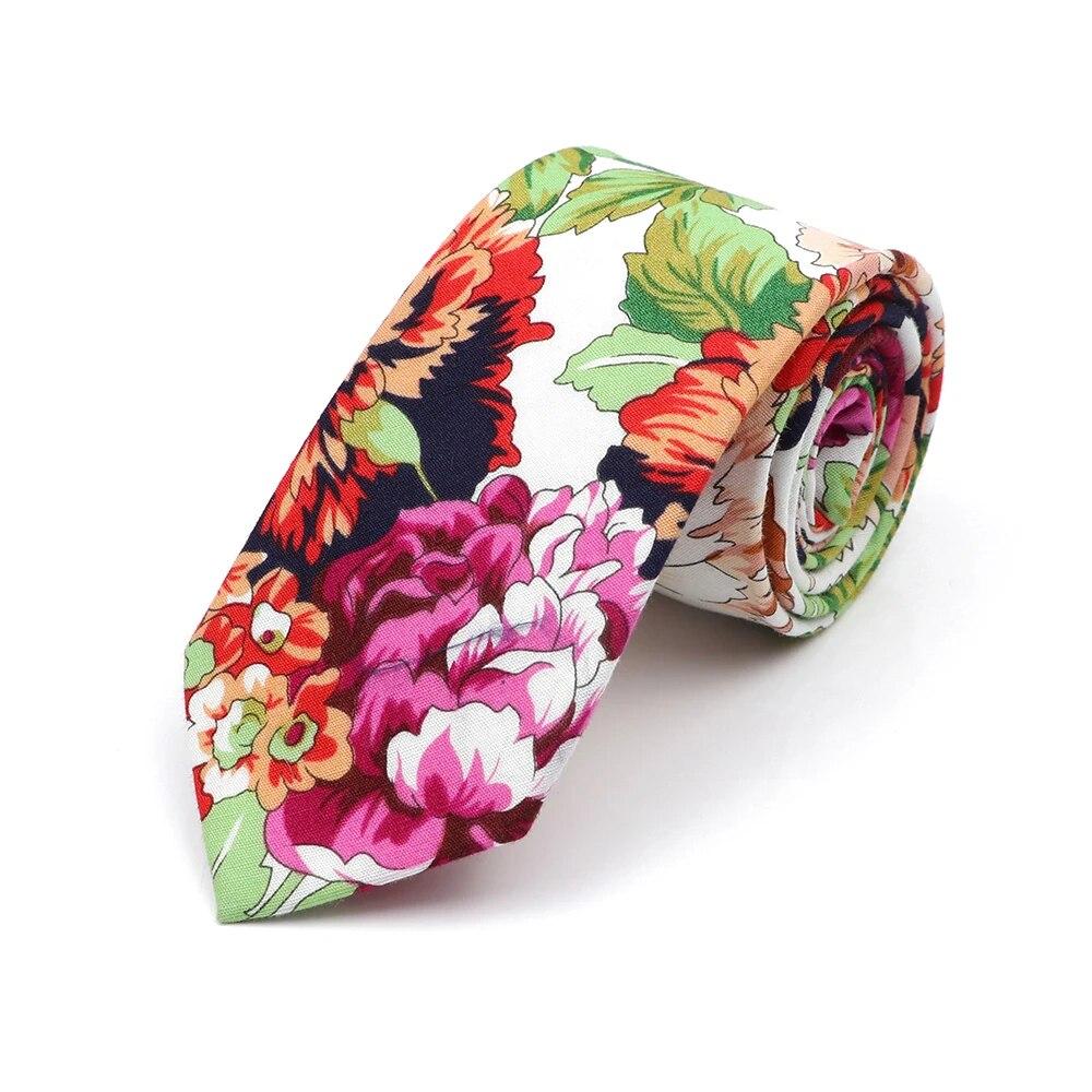 Новый стильный галстук с цветочным принтом 6 см, синий, зеленый, фиолетовый, узкий галстук из 100% хлопка для мужчин и женщин, костюмы для свадебной вечеринки, рубашка, аксессуар