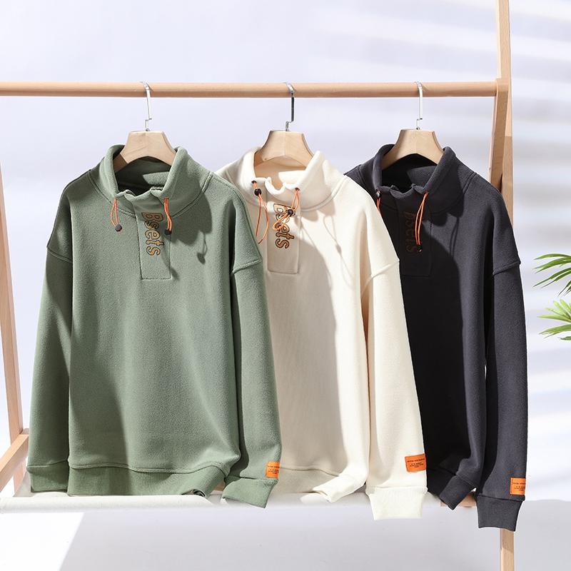 Мужская осенне-зимняя утолщенная толстовка из австрийского зернистого флиса с вышивкой, модная уличная полуводолазка, толстовка, одежда