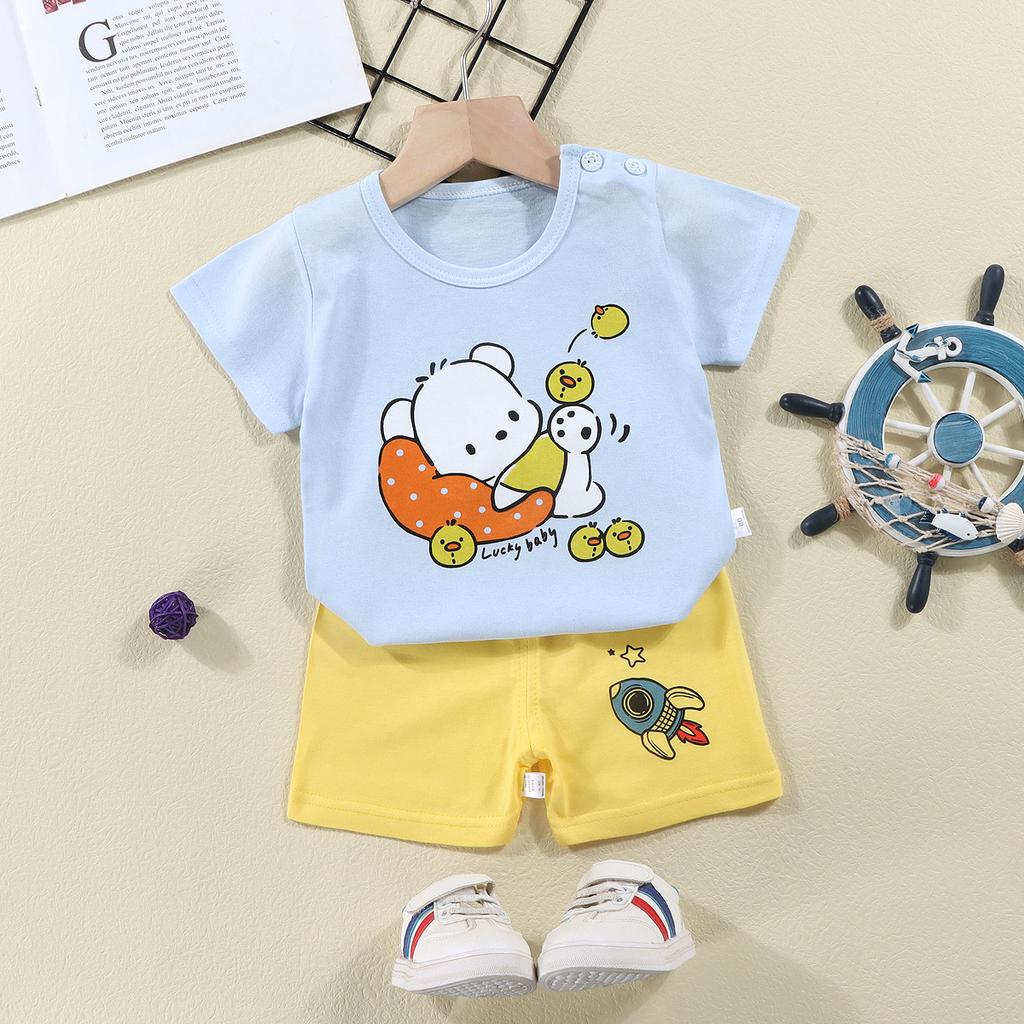 2023 Summer Cotton Children's Short Sleeve T-shirt Set Baby Short Sleeve Shorts Two-piece Set