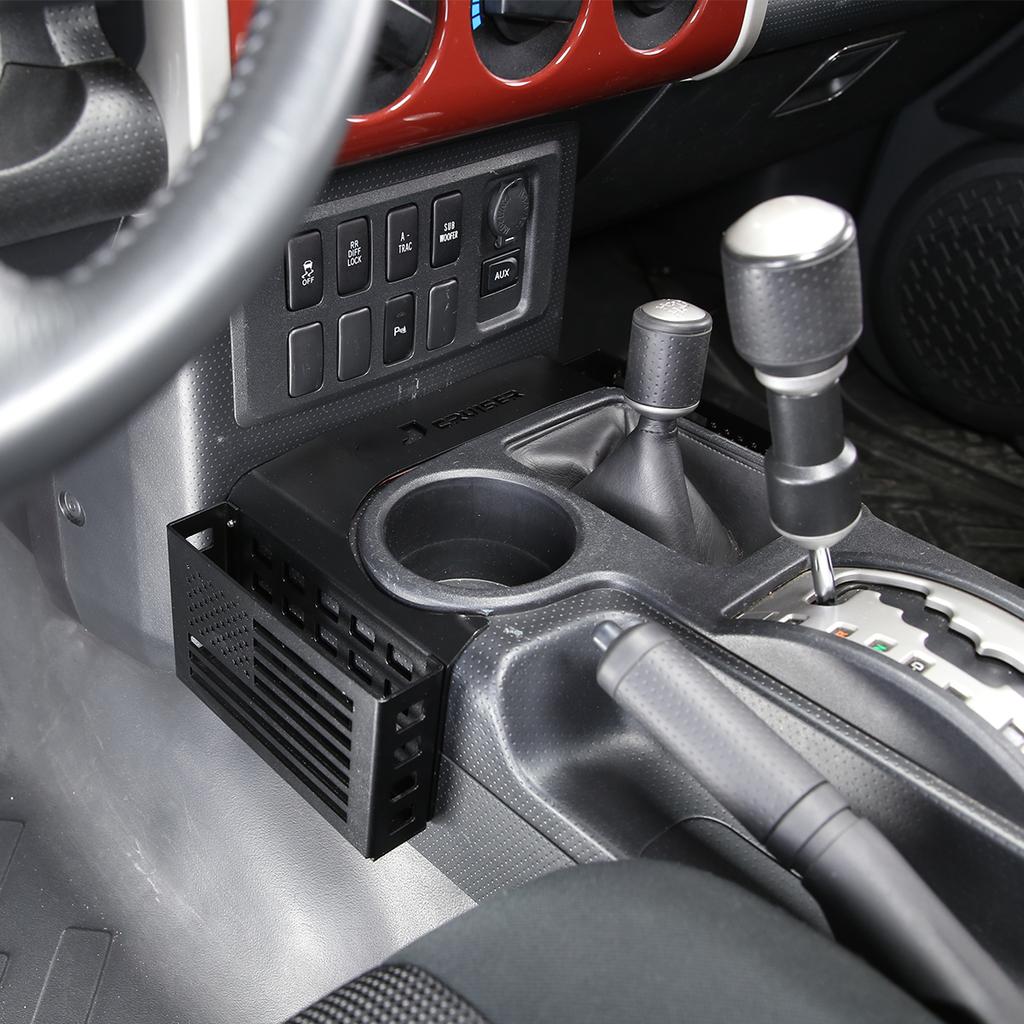 Для Toyota FJ Cruiser 2007-алюминиевый черный автомобильный ящик для хранения шестерен на центральной консоли, две корзины, отделка автомобильных аксессуаров, левый руль и