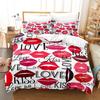 3D сексуальный комплект постельного белья с красной губой из микрофибры, роскошный пододеяльник с принтом, наволочка 2/3, подарок на день рождения AU180 * 210, полноразмерный быстросохнущий мягкий домашний текстиль