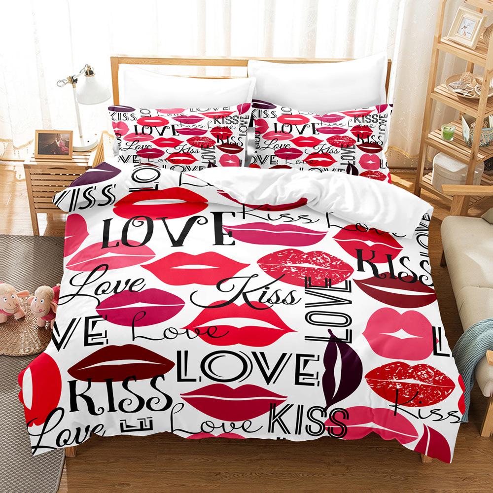 3D сексуальный комплект постельного белья с красной губой из микрофибры, роскошный пододеяльник с принтом, наволочка 2/3, подарок на день рождения AU180 * 210, полноразмерный быстросохнущий мягкий домашний текстиль