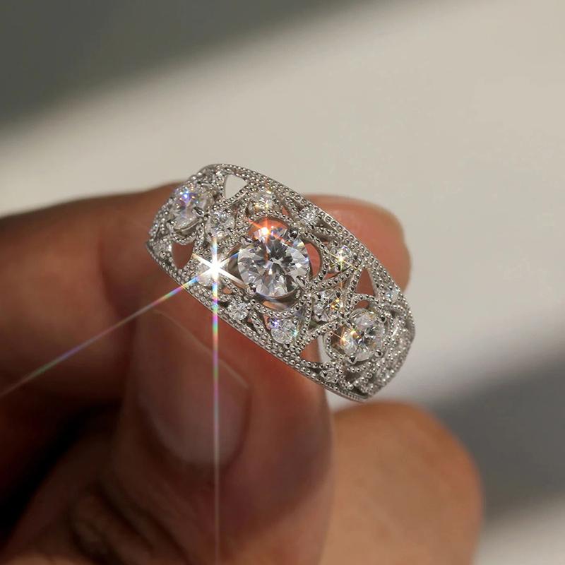 Кольца Huitan Sparkling Crystal для женщин, полные с кубическим цирконием, ажурные, модные женские аксессуары, свадебные украшения