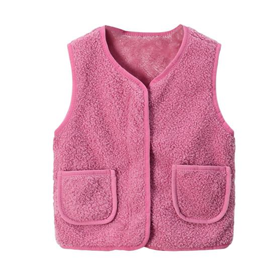 Детский флисовый жилет, безрукавка, однотонный, V-образный вырез, на молнии, с карманами, теплый зимний плюшевый жилет для мальчиков и девочек