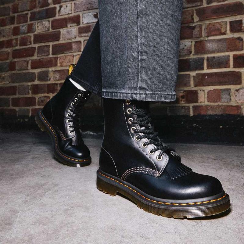 Dr. Martens 1460 Паскаль Абруццо Эластичная лента Плетёная подошва Короткие ботинки Женские ботинки Чёрный 26940001