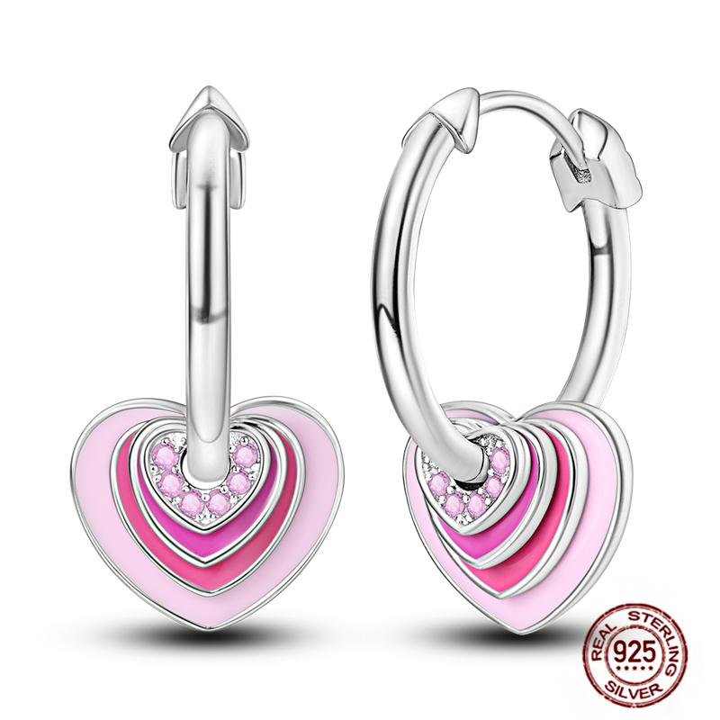 Sparkling Women Hoop Earrings 925 Copper Heart Shape Star Moon Round Blue Zircon Fit Origina Drop Earrings Zircon Holiday Gifts