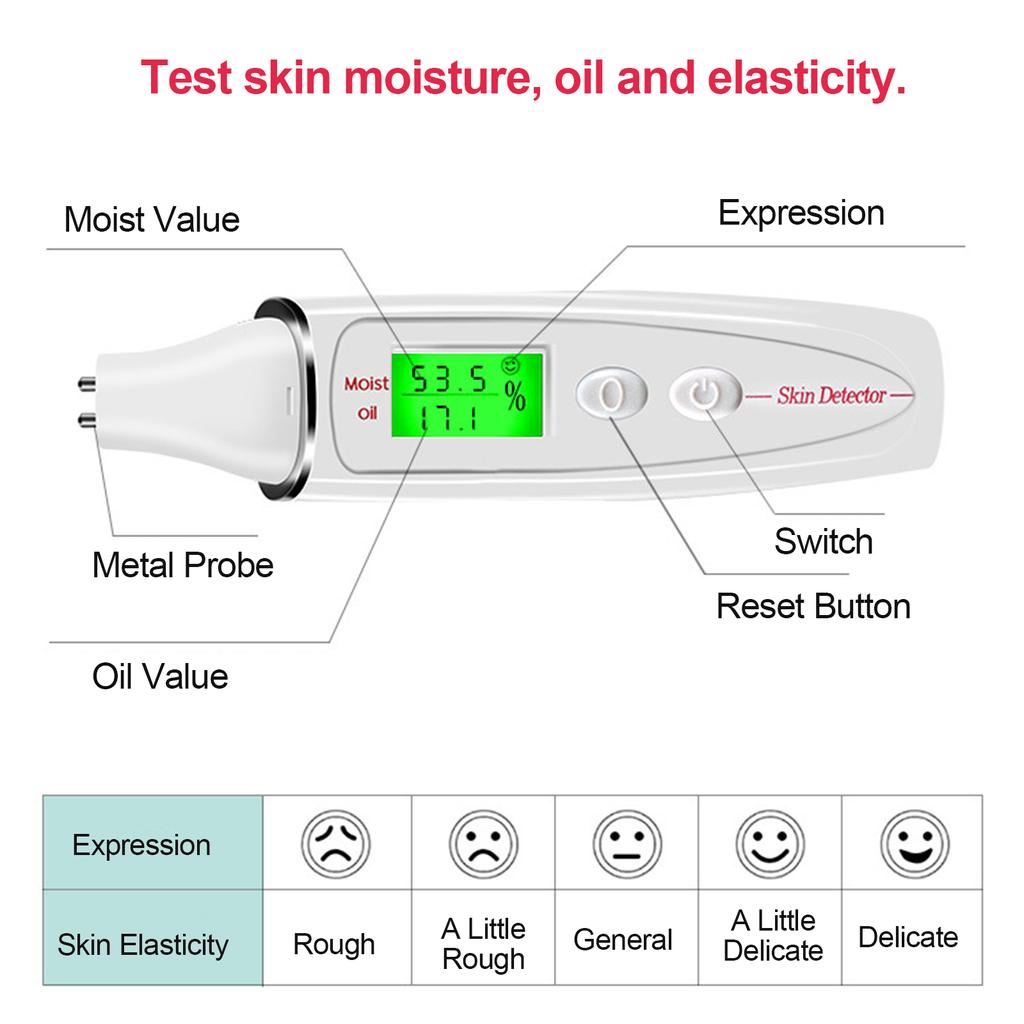 Face Skin Tester Portable Digital Skin Analyzer Moisture Water Oil Monitor for Skin Care