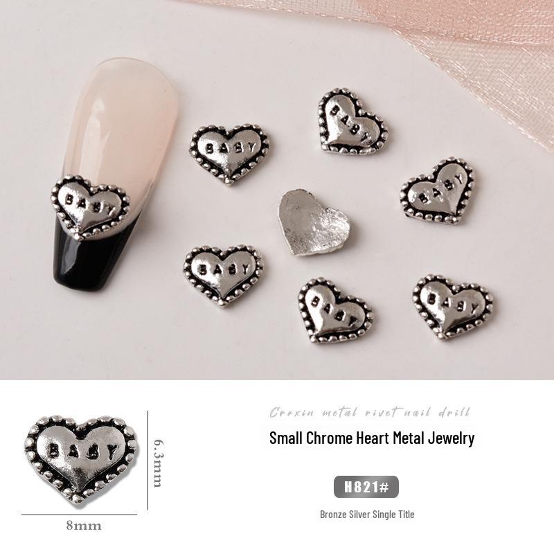 Chrome Heart Cross & Diamond Nail Art Jewelry - Retro Punk Style Accessories