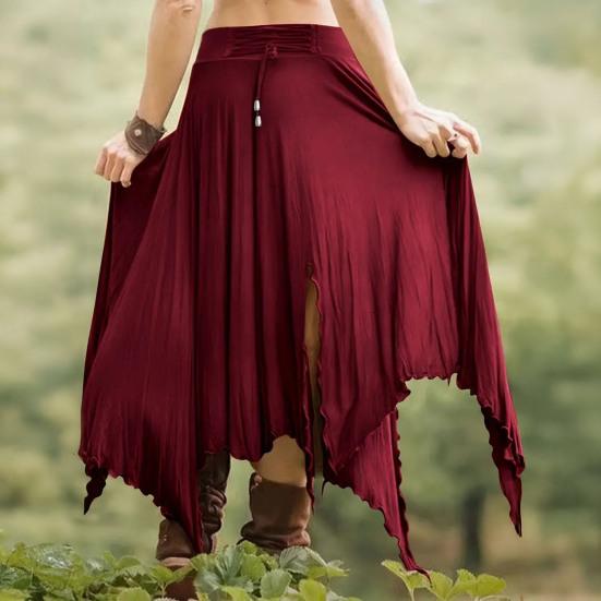 Женская юбка с высокой талией, однотонная, неровный подол, длинная юбка с боковыми разрезами, утягивающая юбка для работы, отдыха, путешествий