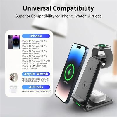 Подставка для беспроводной зарядки 3 в 1 для iPhone 16/15/14/13/12 Pro Max 15 Вт станция быстрой зарядки для Apple Watch 9/8/7/6/5 Airpods 3/2