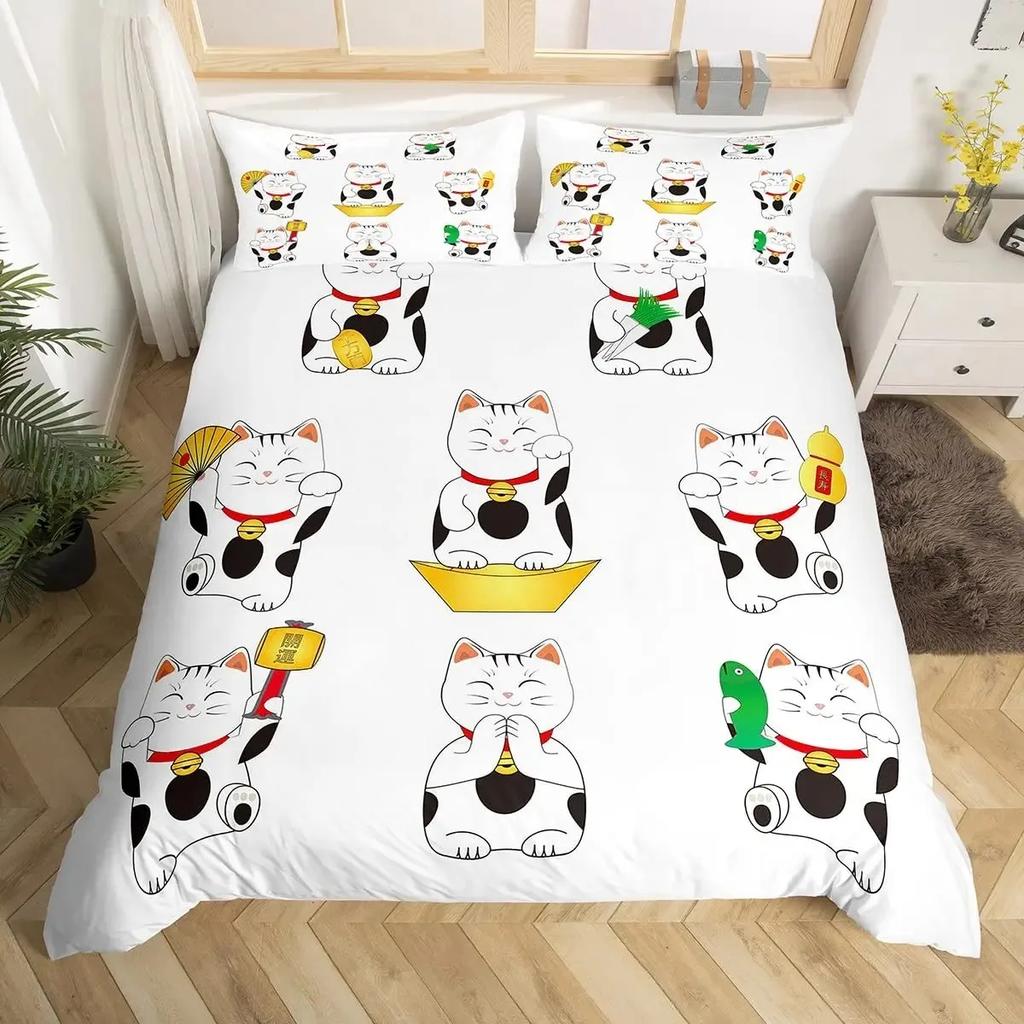 Комплект пододеяльника Lucky Cat в японском стиле с рисунком «Волна Хокусая», комплекты постельного белья, экзотический красный, ворота тории, декор солнца, комплект пододеяльника