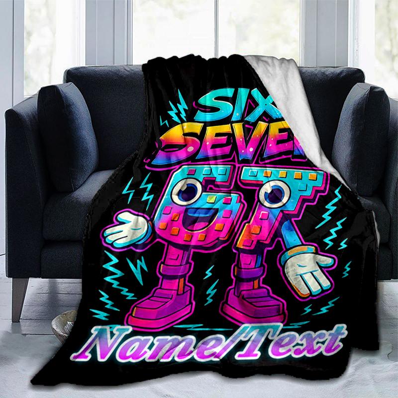 1PC Custom Name "Six Seven Robot Adventure" flannel blanket versatile,all-season throw suitable for the living room,bedroom,camping,travel,and gift