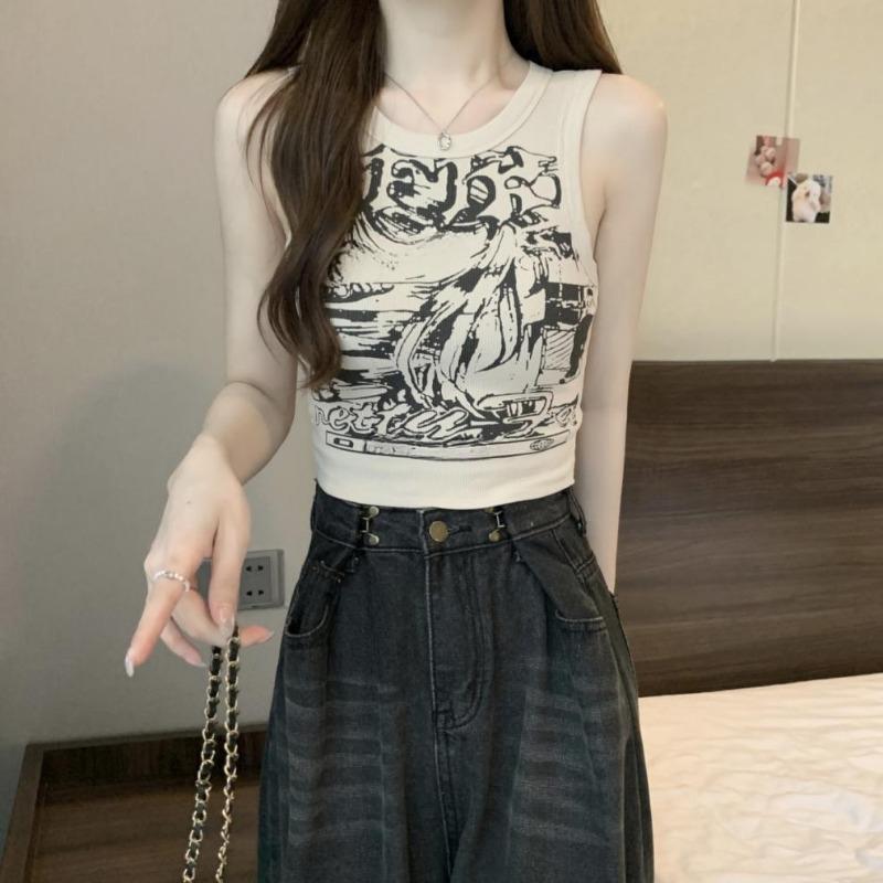 Women's Summer Vest, Fashionable Daily Summer T-shirt, Outdoor Clothing, Retro Women's Clothing, Slim Fit Women's Top