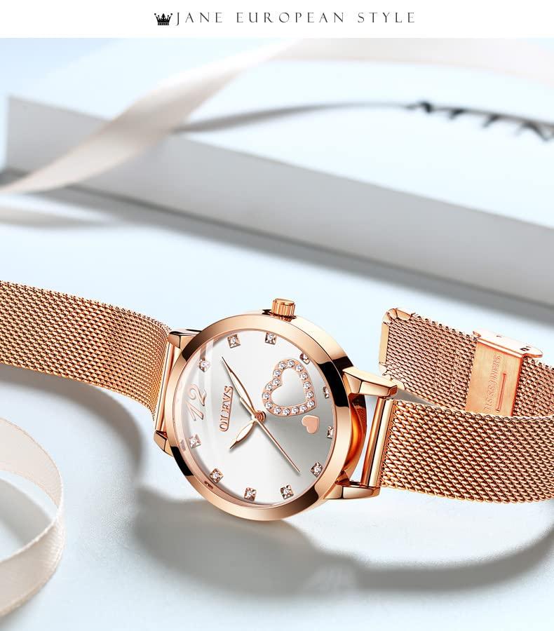 Наручные кварцевые простые нержавеющая сталь подарок на день для женщин OLEVS подарочный набор женские часы, браслет, ожерелье, бренд, милый, стильный,