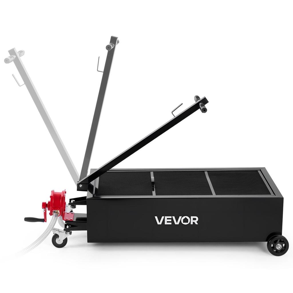 Low Profile Oil Drain Pan, 94.6 L Capacity, Rolling Oil Drain Pan with Manual Pump, 2.2 m Hose & T Folding Handle, Leak-proof & Corrosion-resistant,