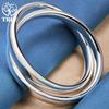 925 Sterling Silver Smooth Double Big Ring Diameter 7cm Bangle Bracelet Jewelry