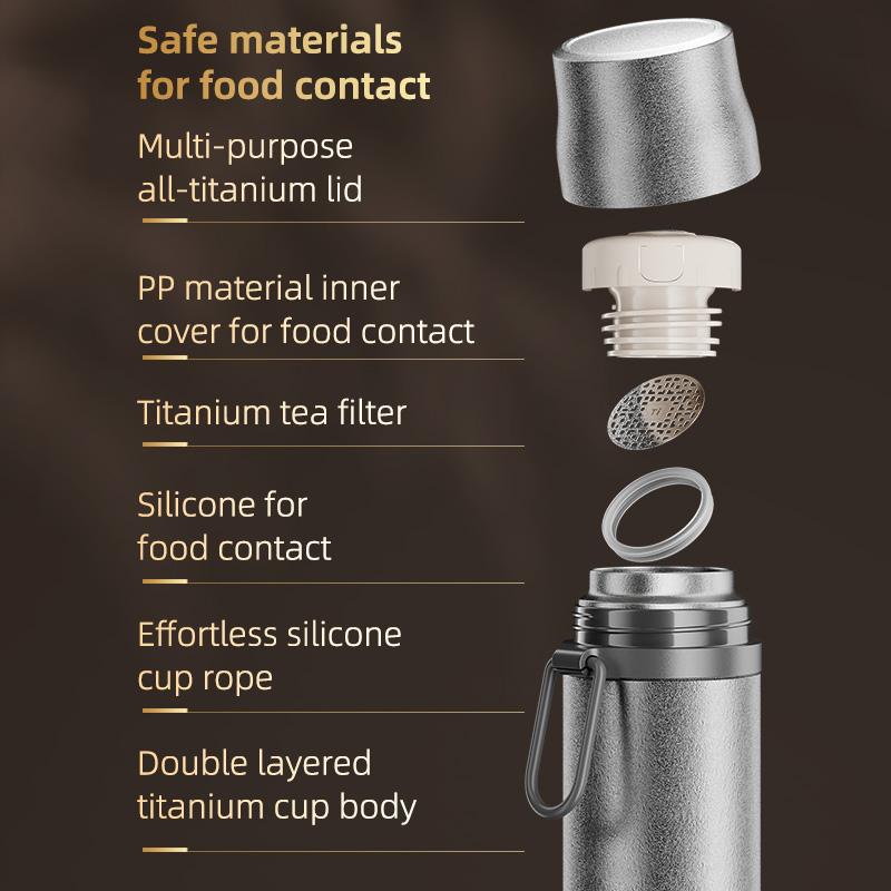KAMJOVE Titanium Water Bottle Lightweight Food Grade Warm-keeping Kettle Cup Mug Outdoor Sports Camping Cycling Travel 500ml 24h