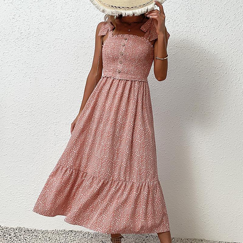 Летние женские длинные платья без бретелек с высокой талией и принтом с бантом и сломанным цветком