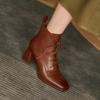 Fashion New Autumn/Winter Women Boots Cow Leather Fashion Women Shoes Square Toe High Heel Shoes for Women Lace Up Modern Short Boots